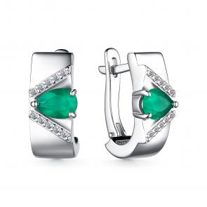 Серебряные серьги АЛЬКОР с фианитом и агатом 02-4061/00АГ-00 фото