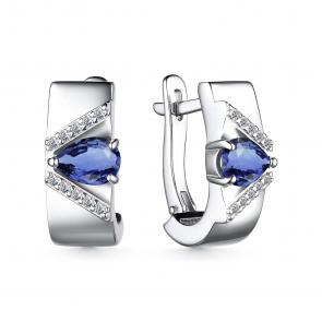 Серебряные серьги АЛЬКОР с фианитом и гидротермальным сапфиром 02-4061/0ГТС-00 фото