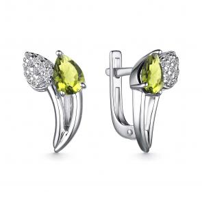 Серебряные серьги АЛЬКОР с фианитом и хризолитом 02-4062/00ХР-00 фото