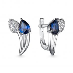 Серебряные серьги АЛЬКОР с фианитом и гидротермальным сапфиром 02-4062/0ГТС-00 фото