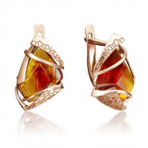 Золотые серьги Platina с янтарём 02-4094-00-271-1110-46 фото