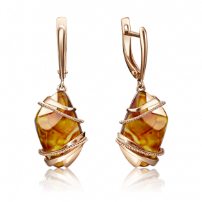 Золотые серьги Platina с янтарём 02-4095-00-271-1110-46 фото