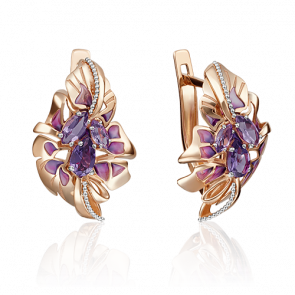 Золотые серьги Platina с аметистом и эмалью 02-4104-00-203-1110-57 фото