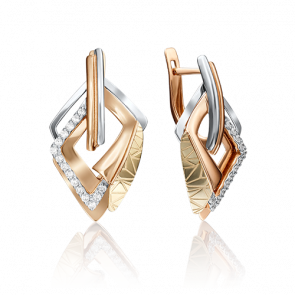 Серьги из комбинированного золота Platina с фианитом 02-4109-00-401-1113-66 фото