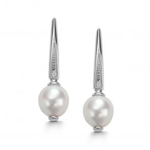 Серебряные серьги АЛЬКОР с бриллиантом и жемчугом 02-4118/БРЖБ-00 фото