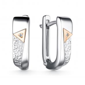 Серебряные серьги АЛЬКОР с золотой накладкой и бриллиантом 02-4125/000Б-00 фото