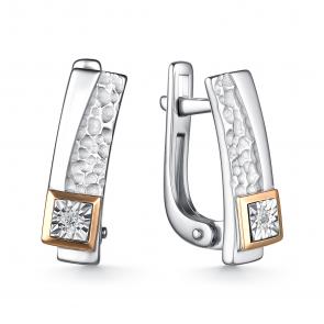 Серебряные серьги АЛЬКОР с золотой накладкой и бриллиантом 02-4127/000Б-00 фото