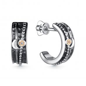Серебряные серьги АЛЬКОР с золотой накладкой и бриллиантом 02-4128/000Б-17 фото