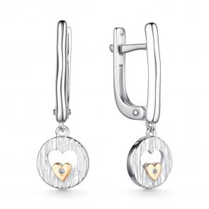 Серебряные серьги АЛЬКОР с золотой накладкой и бриллиантом 02-4129/000Б-00 фото
