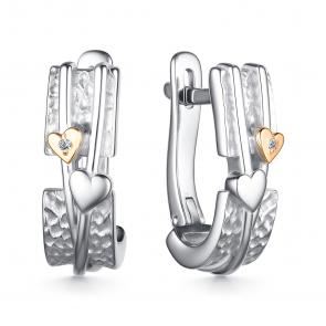 Серебряные серьги АЛЬКОР с золотой накладкой и бриллиантом 02-4130/000Б-00 фото