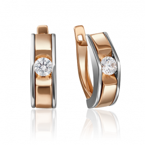 Серьги из комбинированного золота Platina с фианитом 02-4138-00-401-1111 фото
