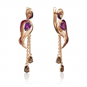 Золотые серьги Platina с гранатом, кварцем и эмалью 02-4166-00-705-1110-57 фото