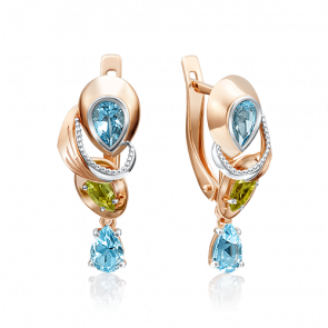 Золотые серьги Platina с топазом и хризолитом 02-4181-00-243-1110-57 фото