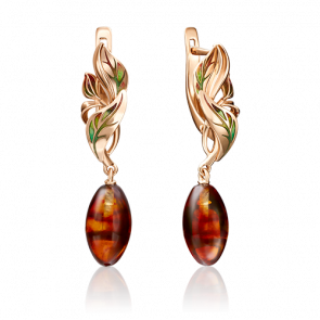 Золотые серьги Platina с витражной эмалью и янтарем 02-4197-00-271-1110-46 фото