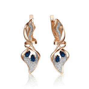 Золотые серьги Platina с бриллиантом и сапфиром 02-4251-00-105-1110-30 фото