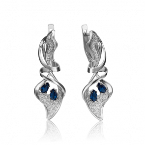 Серьги из белого золота Platina с бриллиантом и сапфиром 02-4251-00-105-1120-30 фото