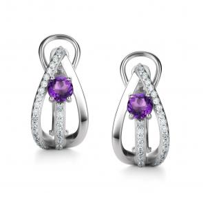 Серебряные серьги АЛЬКОР с фианитом и аметистом 02-4288/00АМ-00 фото
