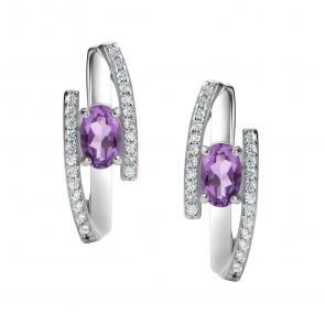 Серебряные серьги АЛЬКОР с фианитом и аметистом 02-4289/00АМ-00 фото