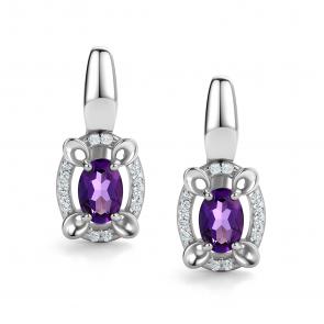 Серебряные серьги АЛЬКОР с фианитом и аметистом 02-4292/00АМ-00 фото