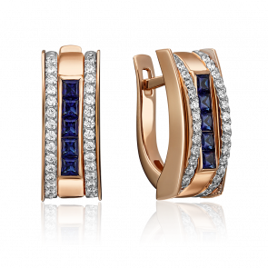 Золотые серьги Platina с бриллиантом и сапфиром 02-4293-00-105-1110-30 фото