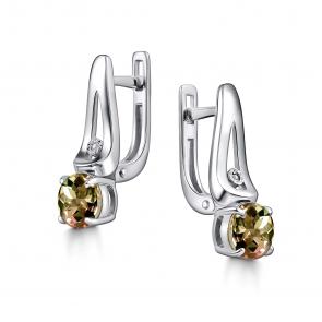 Серебряные серьги АЛЬКОР с бриллиантом и султанитом 02-4342/БРСТ-00 фото