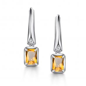 Серебряные серьги АЛЬКОР с бриллиантом и цитрином 02-4344/БРЦТ-00 фото