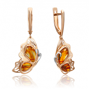 Золотые серьги Platina с янтарём 02-4345-00-271-1110-46 фото