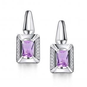 Серебряные серьги АЛЬКОР с фианитом и аметистом 02-4358/00АМ-00 фото