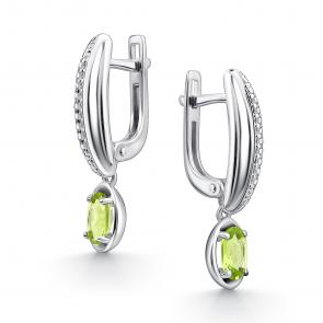 Серебряные серьги АЛЬКОР с фианитом и хризолитом 02-4359/00ХР-00 фото