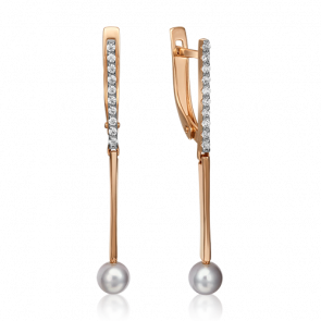 Золотые серьги Platina с фианитом и жемчугом 02-4381-00-302-1110-31 фото