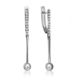 Серьги из белого золота Platina с фианитом и жемчугом 02-4381-00-302-1120-31 фото