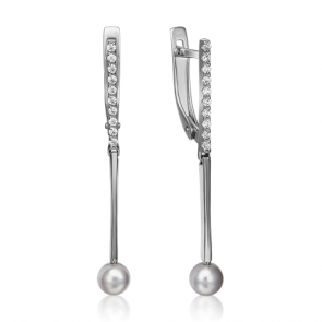 Серьги из белого золота Platina с фианитом и жемчугом 02-4381-00-302-1120-31 фото