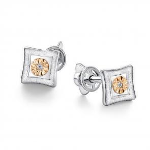 Серебряные серьги АЛЬКОР с золотой накладкой и бриллиантом 02-4396/000Б-00 фото