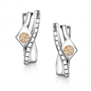 Серебряноые серьги АЛЬКОР с золотой накладкой и бриллиантом 02-4397/000Б-00 фото