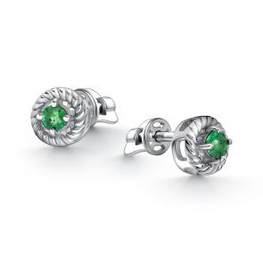 Серебряные серьги АЛЬКОР с изумрудом 02-4399/000И-00 фото