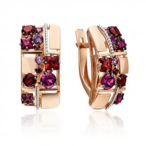Серьги из комбинированного золота Platina с аметистом и гранатом 02-4406-00-257-1111-57 фото
