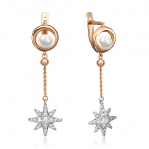 Серьги из комбинированного золота Platina с фианитом и жемчугом 02-4421-00-302-1111-31 фото