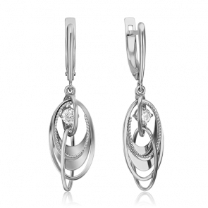 Серьги из белого золота Platina с фианитом 02-4422-00-501-1120-38 фото