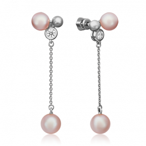 Серьги из белого золота Platina с фианитом и жемчугом 02-4426-00-307-1120-31 фото