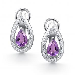 Серебряные серьги АЛЬКОР с фианитом и аметистом 02-4442/00АМ-00 фото