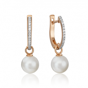 Золотые серьги Platina с фианитом и жемчугом 02-4471-00-302-1110-31 фото