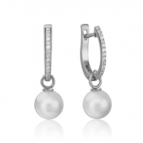 Серьги из белого золота Platina с фианитом и жемчугом 02-4471-00-302-1120-31 фото