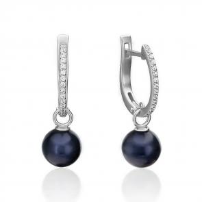 Серьги из белого золота Platina с фианитом и жемчугом 02-4471-01-302-1120-31 фото