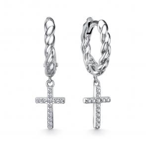 Серебряные серьги-кресты АЛЬКОР с фианитом 02-4495/00КЦ-00 фото