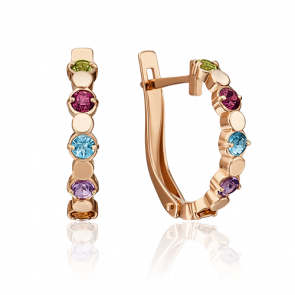 Золотые серьги Platina с топазом, аметистом, хризолитом, цитрином и гранатом 02-4518-00-252-1110-57 фото