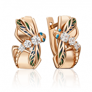 Золотые серьги Platina с витражной эмалью и фианитом 02-4529-01-501-1110-38 фото