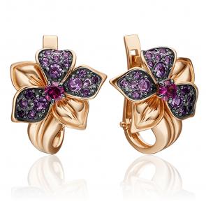 Золотые серьги Platina с аметистом и гранатом 02-4555-00-257-1110-57 фото