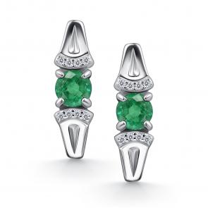 Серебряные серьги АЛЬКОР с фианитом и изумрудом 02-4562/000И-00 фото