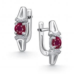 Серебряные серьги АЛЬКОР с фианитом и рубином 02-4562/000Р-00 фото