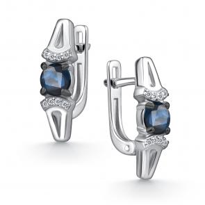 Серебряные серьги АЛЬКОР с фианитом и сапфиром 02-4562/000С-00 фото